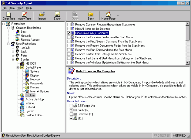 1st Security Agent Pro - Restrict access to key features of Windows