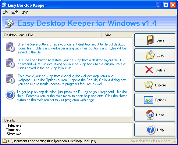 Screenshot vom Programm: Easy Desktop Keeper