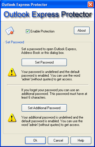 Screenshot of Outlook Express Protector