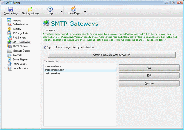 Relay email messages using SMTP server on PC and bypass your ISP
